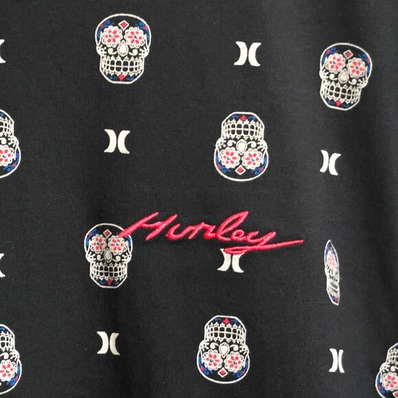 Hurley Black Graphic T-Shirt Mens Medium Day of the Dead Sugar Skull Calavera - Picture 6 of 9